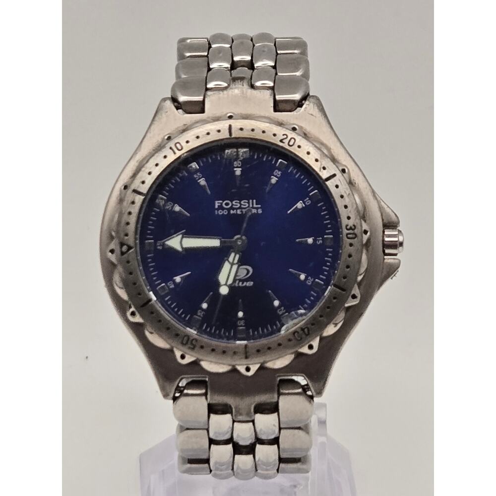 Fossil Blue Mens Watch Stainless Steel Diver Quartz 100M Water Resistant - Picture 2 of 9